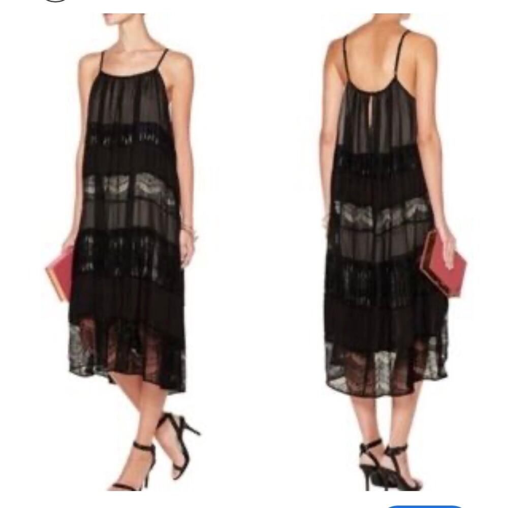 NWT Alice + Olivia Black Midi Sheer & Lace Dress Small